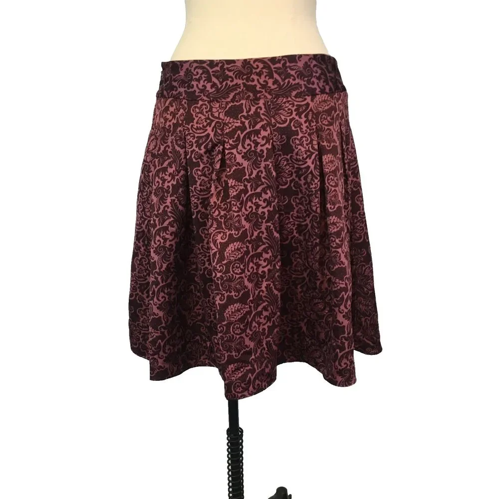 Apt 9 Womens Petite Purple Pink Flora Pleated Flared‎ Skirt, sz 10P, 33 waist